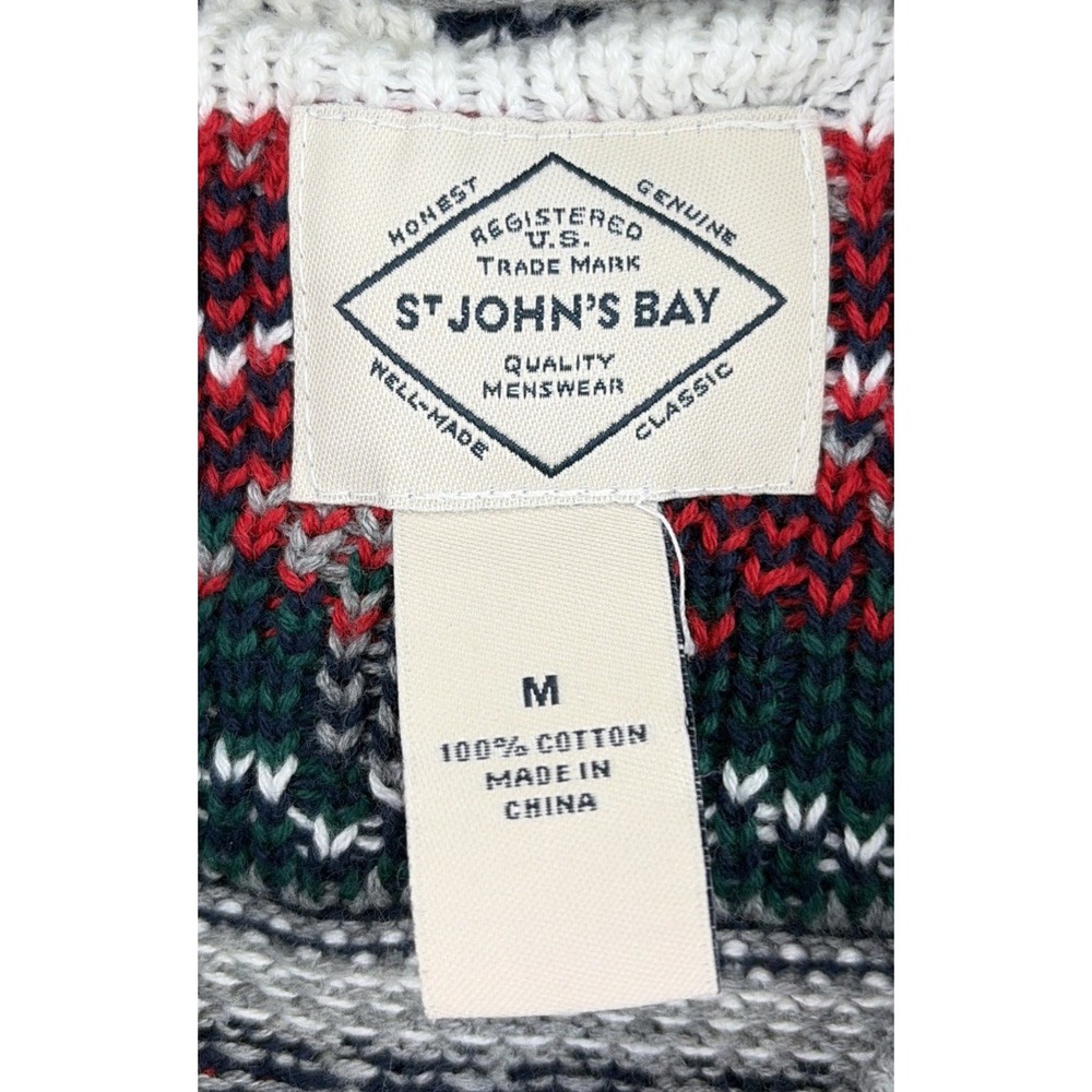 St Johns Bay Men's Medium Christmas Sweater Fair Isle Tree Lights Reindeer EXC - Picture 12 of 16